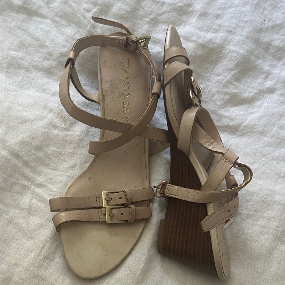 Franco Sarto Creamy Beige Strappy Wedge Sandals NWT